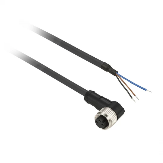 Konektory okablowane XZ, żeńskie kątowe, O 8mm, 3 pin., przew. PUR 2m XZCP0266L2
