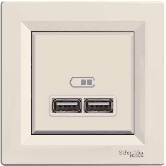 Asfora Gniazdo ładowarki USB 2.1A z ramką, kremowy EPH2700223