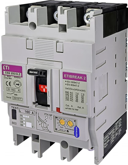 Wyłącznik mocy 3P, 36kA, wyzw. elektroniczny EB2 250/3LE 160A 3p 004671353