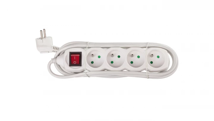 Przedłużacz z uziemieniem + wyłącznik 4-gniazda /3m/ 3x1 mm2 biały P1413
