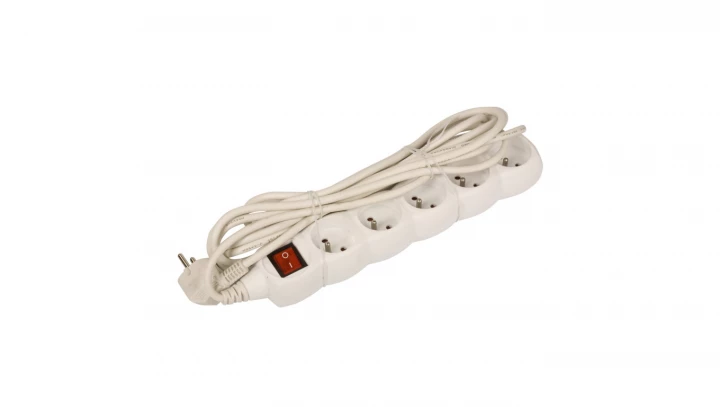 Przedłużacz z uziemieniem + wyłącznik 5-gniazd /5m/ 3x1 mm2 biały P1515