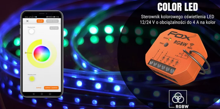 FOX Sterownik LED RGBW Wi-Fi 12/24V DC Color LED Wi-RGBW-P