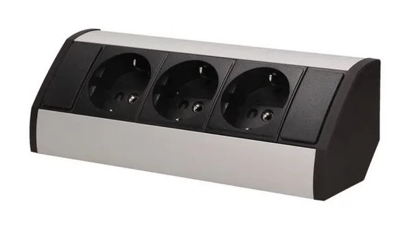 Gniazdo meblowe 3x2P+Z (Schuko), czarno-srebrne,OR-GM-9001/B-G(GS)