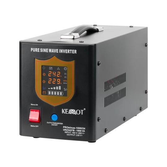 Zasilacz awaryjny KEMOT PROsinus-1500/24 przetwornica z czystym przebiegiem sinusoidalnym i funkcją ładowania 24V 230V 1500VA/1050W - kolor czarny
