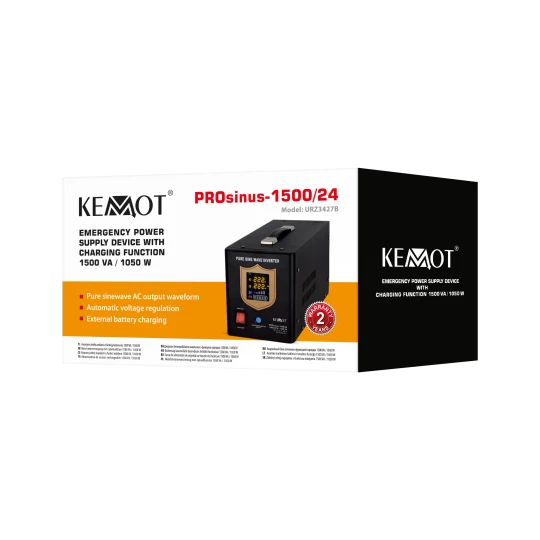 Zasilacz awaryjny KEMOT PROsinus-1500/24 przetwornica z czystym przebiegiem sinusoidalnym i funkcją ładowania 24V 230V 1500VA/1050W - kolor czarny