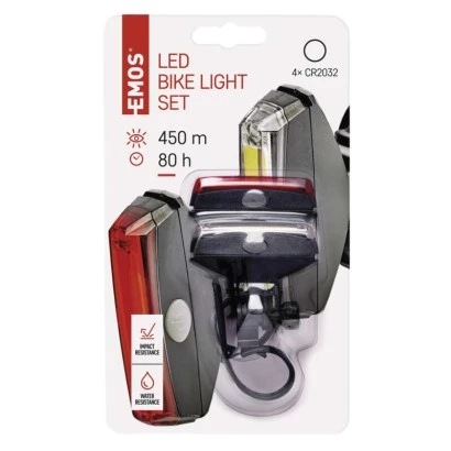 Lampa rowerowa LED COB, komplet przód + tył, 22 lm 2× CR2033