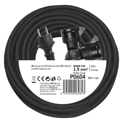 Przedłużacz 2 gniazda 25m 3× 15mm guma P0604