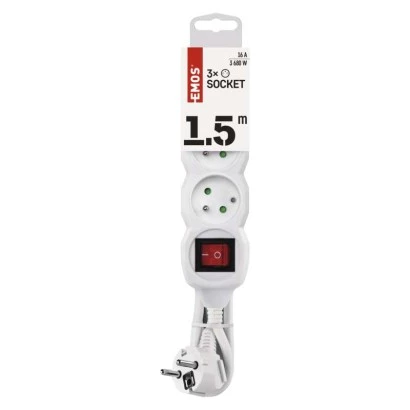 Przedłużacz z uziemieniem + wyłącznik 3-gniazda /1,5m/ 3x1 mm2 biały P13115