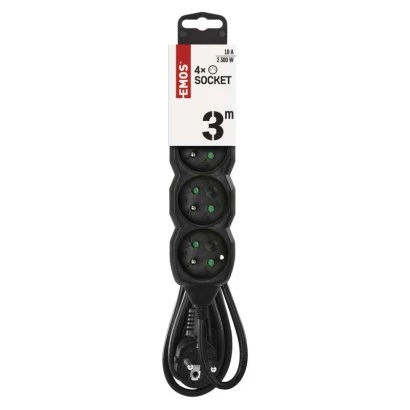 Przedłużacz z uziemieniem 4-gniazda /3m/ 3x1 mm2 czarny PC0413