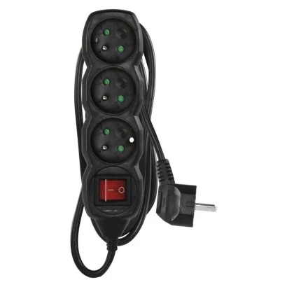 Przedłużacz z uziemieniem + wyłącznik 3-gniazda /3m/ 3x1 mm2 czarny PC1313