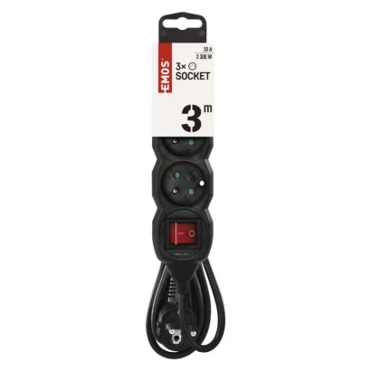 Przedłużacz z uziemieniem + wyłącznik 3-gniazda /3m/ 3x1 mm2 czarny PC1313
