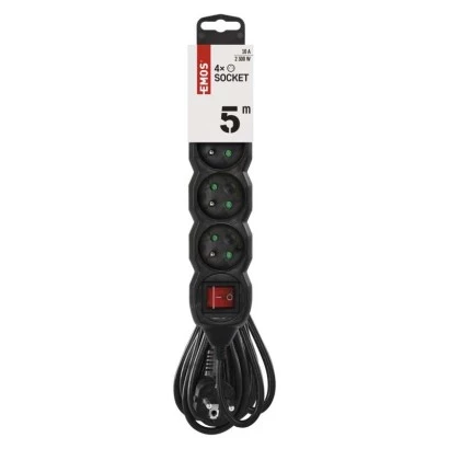 Przedłużacz z uziemieniem + wyłącznik 4-gniazda /5m/ 3x1 mm2 czarny PC1415