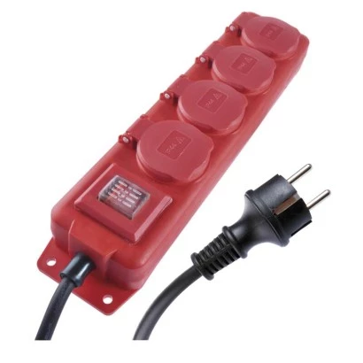 Przedłużacz z wyłącz. 4 gn 10m 15mm IP44 guma czerwony P14101