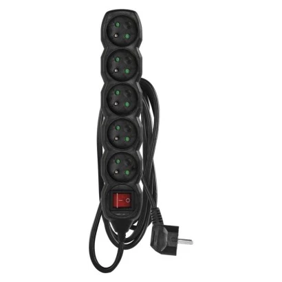 Przedłużacz z uziemieniem + wyłącznik 5-gniazd /3m/ 3x1 mm2 czarny PC1513