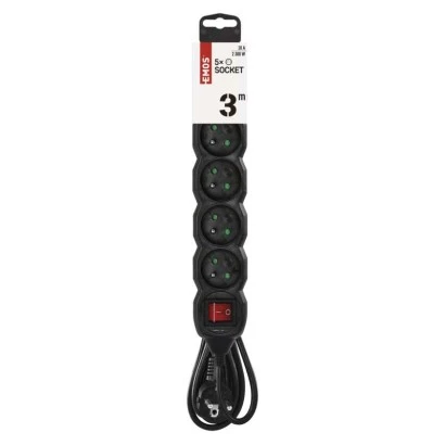 Przedłużacz z uziemieniem + wyłącznik 5-gniazd /3m/ 3x1 mm2 czarny PC1513
