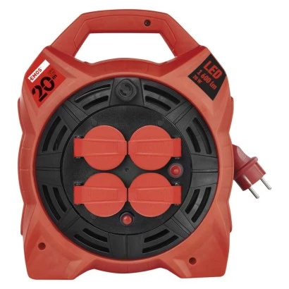 Przedłużacz bębnowy ogrodowy 20 m / 4 gn / guma / 230 V / 1,5 mm2 z naświetlaczem LED
