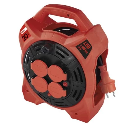 Przedłużacz bębnowy ogrodowy 20 m / 4 gn / guma / 230 V / 1,5 mm2 z naświetlaczem LED