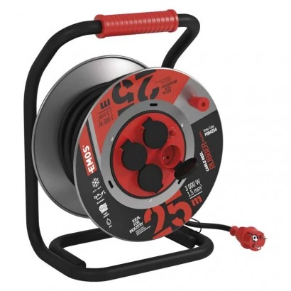 Przedłużacz bębnowy ogrodowy 25 m / 4 gn / czarny / guma-neopren / 230V / 1,5 mm2