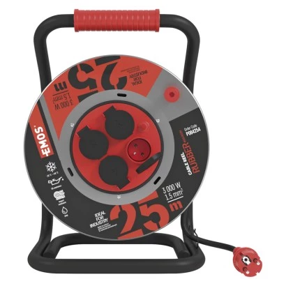 Przedłużacz bębnowy ogrodowy 25 m / 4 gn / czarny / guma-neopren / 230V / 1,5 mm2