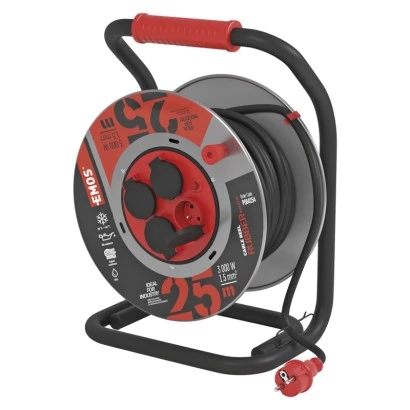 Przedłużacz bębnowy ogrodowy 25 m / 4 gn / czarny / guma-neopren / 230V / 1,5 mm2
