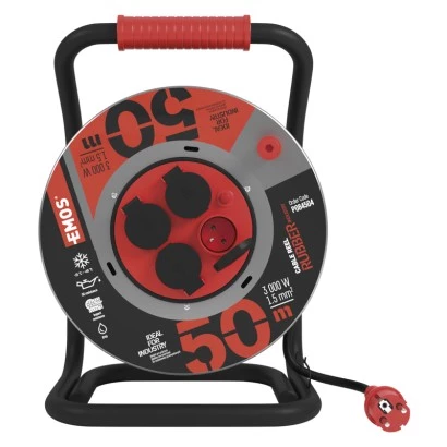 Przedłużacz bębnowy ogrodowy 50 m / 4 gn / czarny / guma-neopren / 230V / 1,5 mm2
