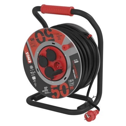 Przedłużacz bębnowy ogrodowy 50 m / 4 gn / czarny / guma-neopren / 230V / 1,5 mm2