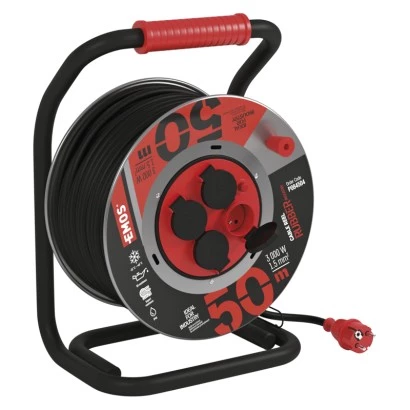 Przedłużacz bębnowy ogrodowy 50 m / 4 gn / czarny / guma-neopren / 230V / 1,5 mm2
