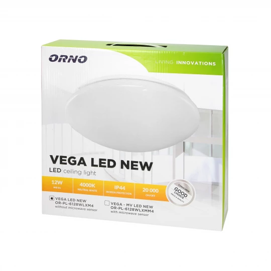 VEGA LED NEW 12W, plafon oświetleniowy, 840lm, IP44, 4000K, PMMA+stal OR-PL-6128WLXM4