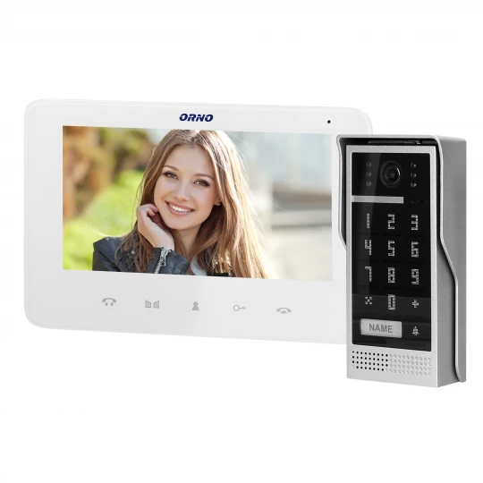 Zestaw wideodomofonowy, bezsłuchawkowy, kolor, LCD 7, interkom, z szyfratorem, natynkowy, biały, SCUTI,OR-VID-VP-1073/W