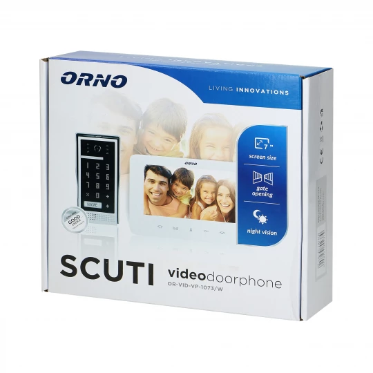 Zestaw wideodomofonowy, bezsłuchawkowy, kolor, LCD 7, interkom, z szyfratorem, natynkowy, biały, SCUTI,OR-VID-VP-1073/W