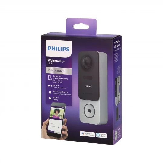 Philips WelcomeEye Link, wideodomofon bezprzewodowy smart z WiFi na baterię wielokrotnego ładowania, 531134