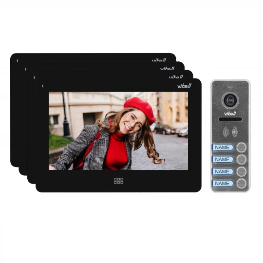 Zestaw wideodomofonowy 4-rodzinny, bezsłuchawkowy kolor, LCD 7, dotyk, menu OSD, pamięć, gniazdo na kartę SD,OR-VID-EX-1066/B