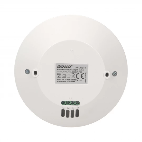 Czujnik ruchu 360 st. IP20, 2000W, 3 sensory, regulacja zasięgu Ø3m-20m, biały
