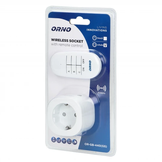 Bezprzewodowe gniazdo mini sterowane pilotem 1+1, wersja schuko,OR-GB-440(GS）