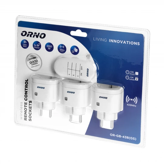 Zestaw bezprzewodowych mini gniazd sterowanych pilotem 3+1, wersja schuko,OR-GB-438(GS)