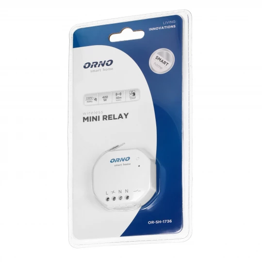 Przekaźnik podtynkowy MINI (dopuszkowy) ON/OFF sterowany bezprzewodowo,z odbiornikiem radiowym, ORNO Smart Home,OR-SH-1736