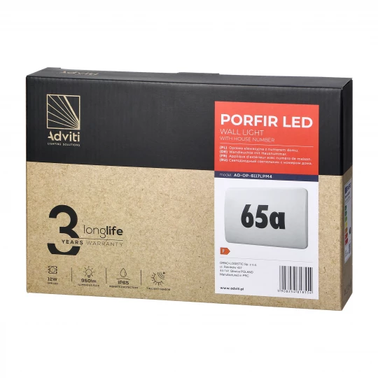 PORFIR LED 12W, oprawa oświetleniowa z numerem domu, 950lm, IP65, 4000K, IK10,AD-OP-6117LPM4