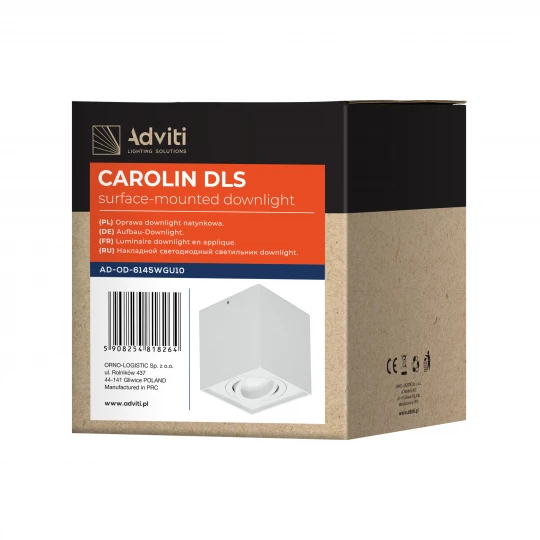 CAROLIN DLS GU10 downlight max 35W, IP20, kwadrat, biały,AD-OD-6145WGU10