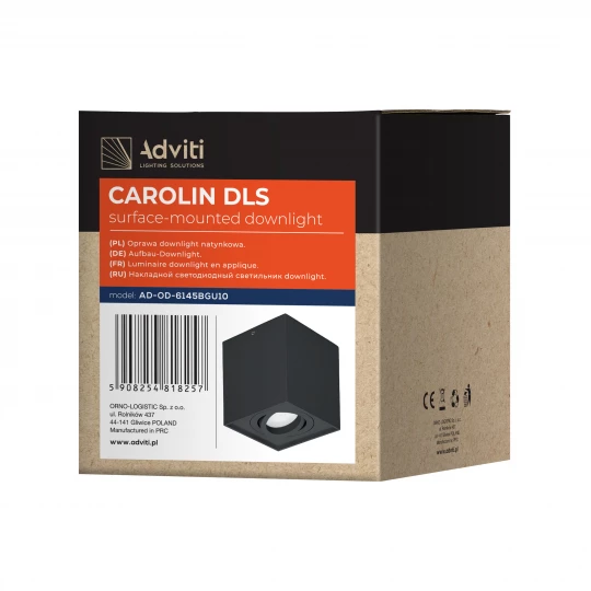 CAROLIN DLS GU10 downlight max 35W, IP20, kwadrat, czarny,AD-OD-6145BGU10