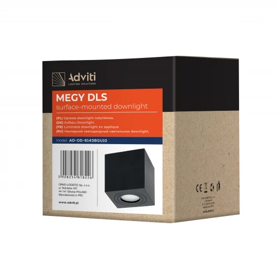 MEGY DLS GU10 downlight max 50W, IP54, kwadrat, czarny, aluminium,AD-OD-6143BGU10