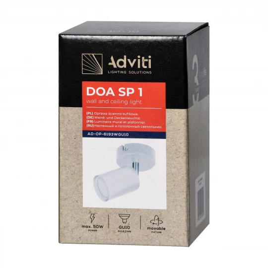 DOA SP 1, oprawa ścienno-sufitowa, GU10 max. 50W, IP20, biała,AD-OP-6193WGU10