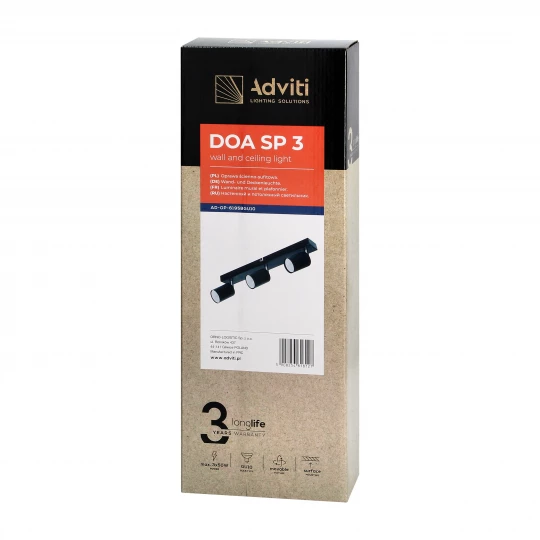 DOA SP 3, oprawa ścienno-sufitowa, GU10 max. 3x50W, IP20, czarna,AD-OP-6195BGU10