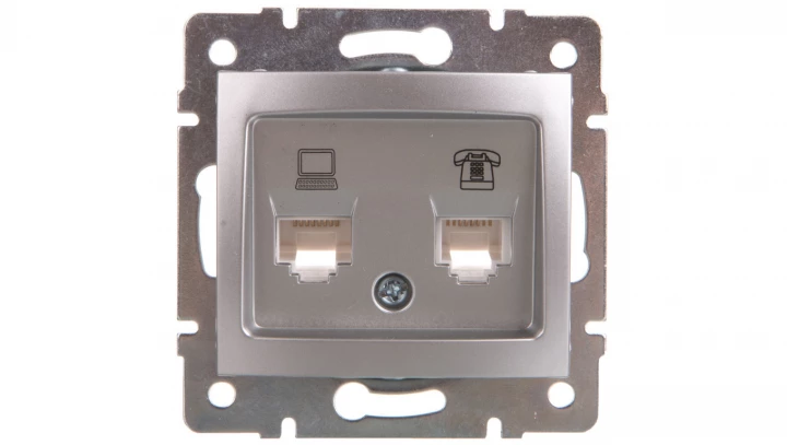 DOMO Gniazdo teleinformatyczne RJ45 Cat 5e+RJ11 srebrne 011430043 24875