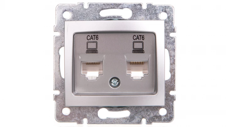 DOMO Gniazdo komputerowe podwójne niezależne 2x RJ45Cat 6 Jack srebrne 011420043 24874