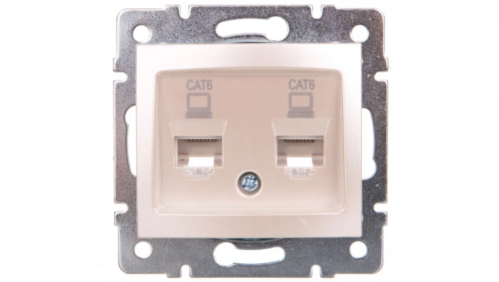 DOMO Gniazdo komputerowe podwójne niezależne 2x RJ45Cat 6 Jack perłowe białe 011420030 24992