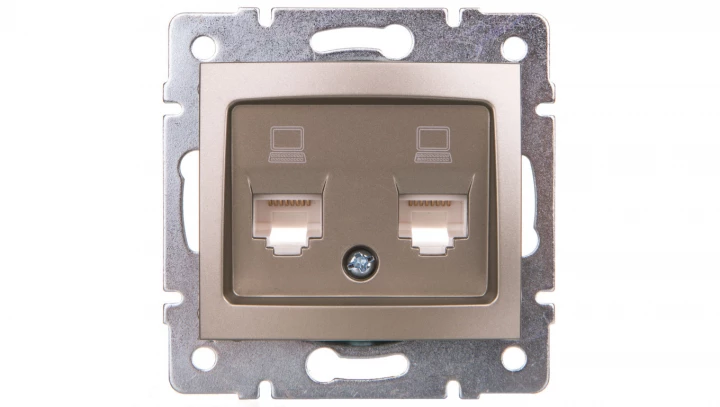 DOMO Gniazdo komputerowe podwójne niezależne 2x RJ45Cat 5e Jack szampańskie 011410050 25050