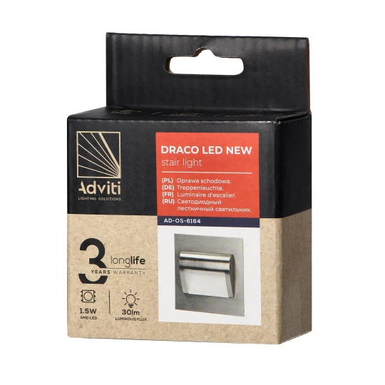 DRACO LED NEW 1,5W, oprawa schodowa podtynkowa, 12VDC, 30lm, 6000K, satyna, innowacyjny sposób montażu,AD-OS-6164L6/N