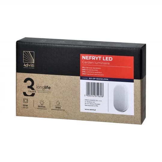 NEFRYT LED 10W, oprawa ogrodowa, 800lm, IP54, 4000K, biała,AD-OP-6110WLPM4