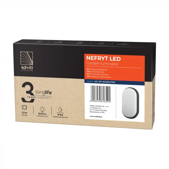 NEFRYT LED 10W, oprawa ogrodowa, 800lm, IP54, 4000K, czarna,AD-OP-6110BLPM4