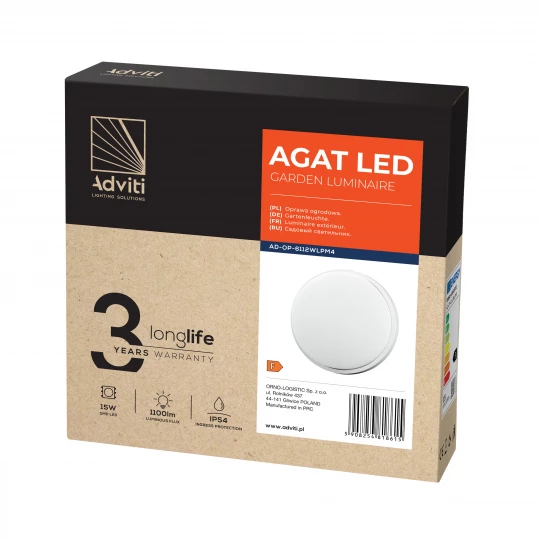 AGAT LED 15W, oprawa ogrodowa, 1100lm, IP54, 4000K, biała,AD-OP-6112WLPM4